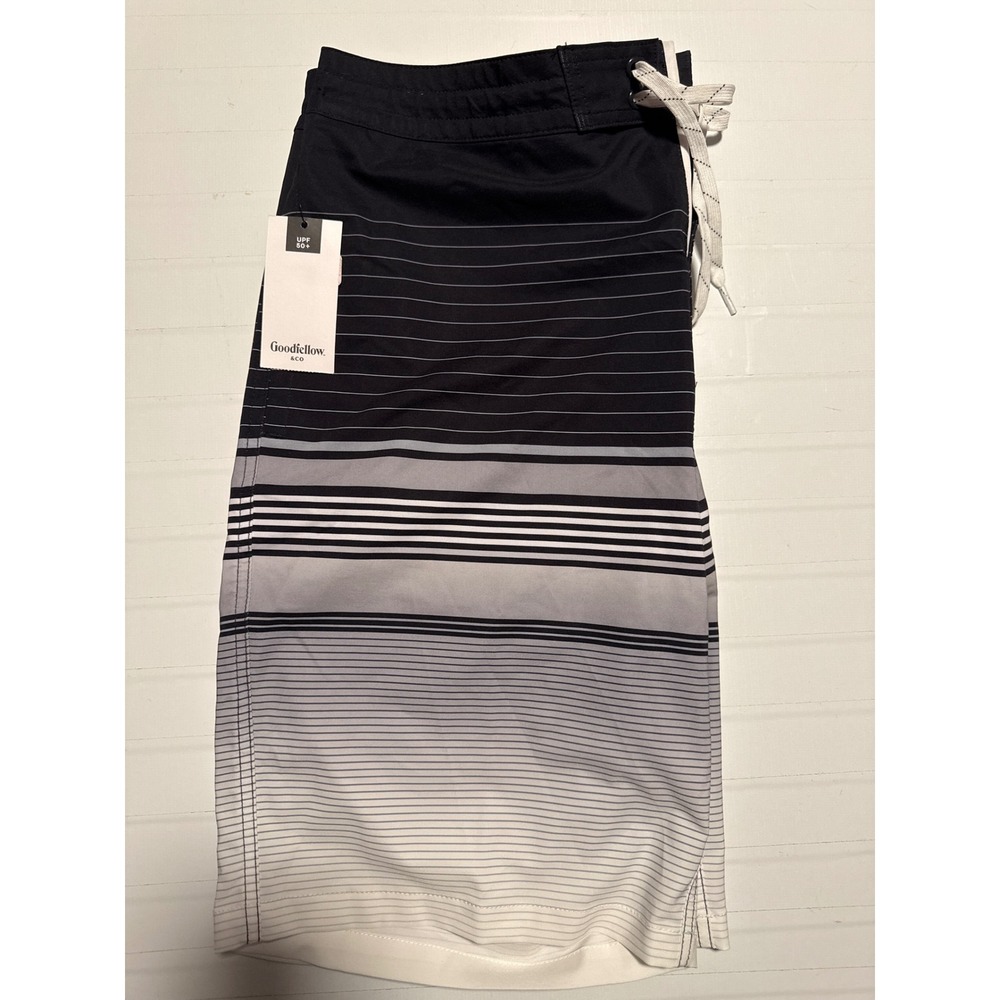 Goodfellow‎ & Co Mens Board Shorts Black Gradient Striped Swim Trunks Size 36